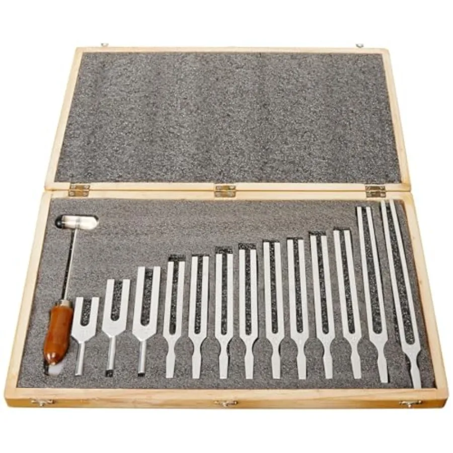 Tuning Fork Set of 13 with Dual-Ended Mallet 13 Aluminum Alloy Forks in Wooden Storage Box For Sound Wave Physics Science Exper
Tuning Fork Set of 13 with Dual-Ended Mallet 13 Aluminum Alloy Forks in Wooden Storage Box For Sound Wave Physics Science Exper