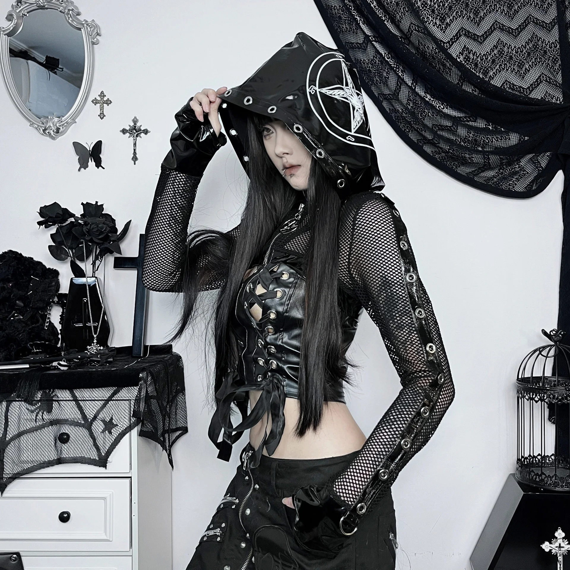 CF23407 Summer New Dark Style Personalized Trend Slim Fit Leather Printed Mesh Hooded Hoodie for Women
CF23407 Summer New Dark Style Personalized Trend Slim Fit Leather Printed Mesh Hooded Hoodie for Women