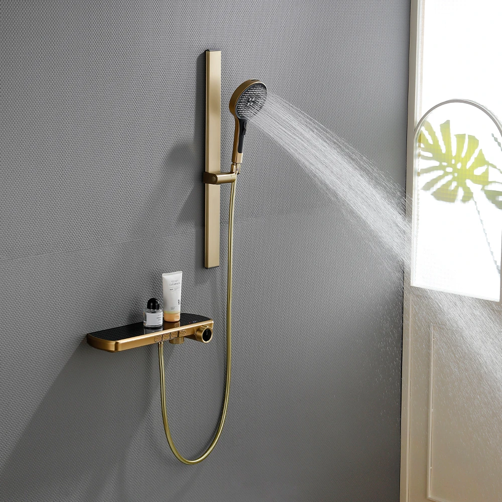 SKOWLL Wall Mounted Shower System with Shelf, Adjustable Slide Bar Handheld Shower Mixer Set with Storage Shelf for Bathroom
SKOWLL Wall Mounted Shower System with Shelf, Adjustable Slide Bar Handheld Shower Mixer Set with Storage Shelf for Bathroom