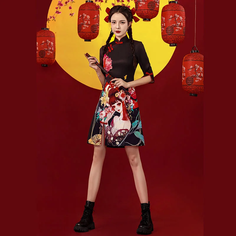 Fashion Black Modern Modified Qipao National Traditional Robe Orientale Girl Vestido Chino Chinese Style Cheongsam Dress Women
Fashion Black Modern Modified Qipao National Traditional Robe Orientale Girl Vestido Chino Chinese Style Cheongsam Dress Women