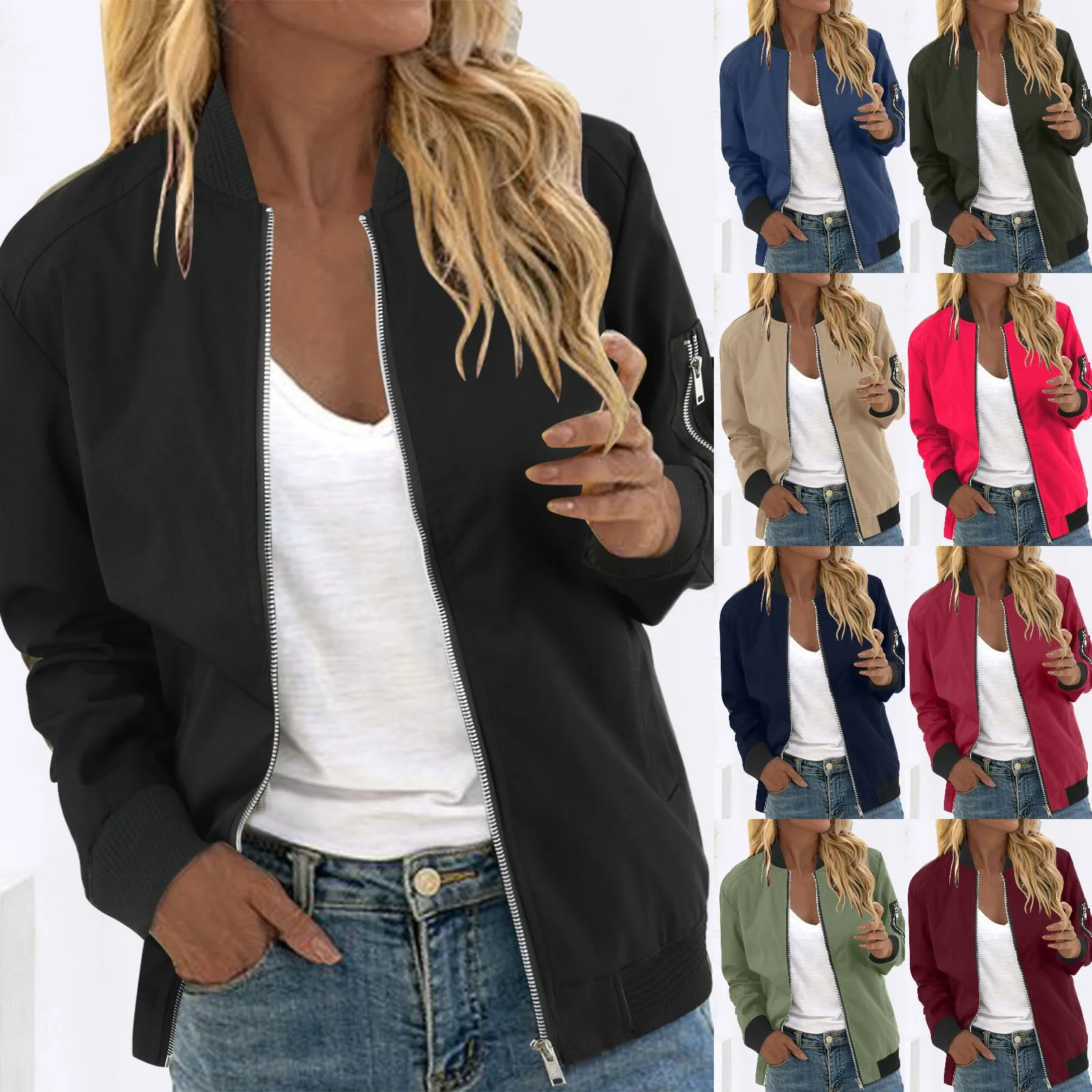Spring Autumn Women Jackets Tops Fashion Basic Bomber Jacket Streetwear Long Sleeve Coat Female Solid Color Casual Outerwear
Spring Autumn Women Jackets Tops Fashion Basic Bomber Jacket Streetwear Long Sleeve Coat Female Solid Color Casual Outerwear