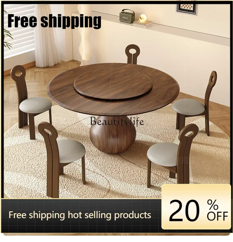 X4 Solid wood dining table round retro style Nordic simple with turntable household dining table
X4 Solid wood dining table round retro style Nordic simple with turntable household dining table