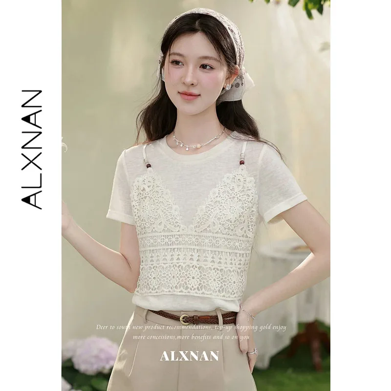 ALXNAN Lace Embroidered Fake Two-piece T-shirt Summer 2026 Fashion Sweet Loose-fit Casual Tops Female Short Sleeve Tees L65715
ALXNAN Lace Embroidered Fake Two-piece T-shirt Summer 2026 Fashion Sweet Loose-fit Casual Tops Female Short Sleeve Tees L65715
