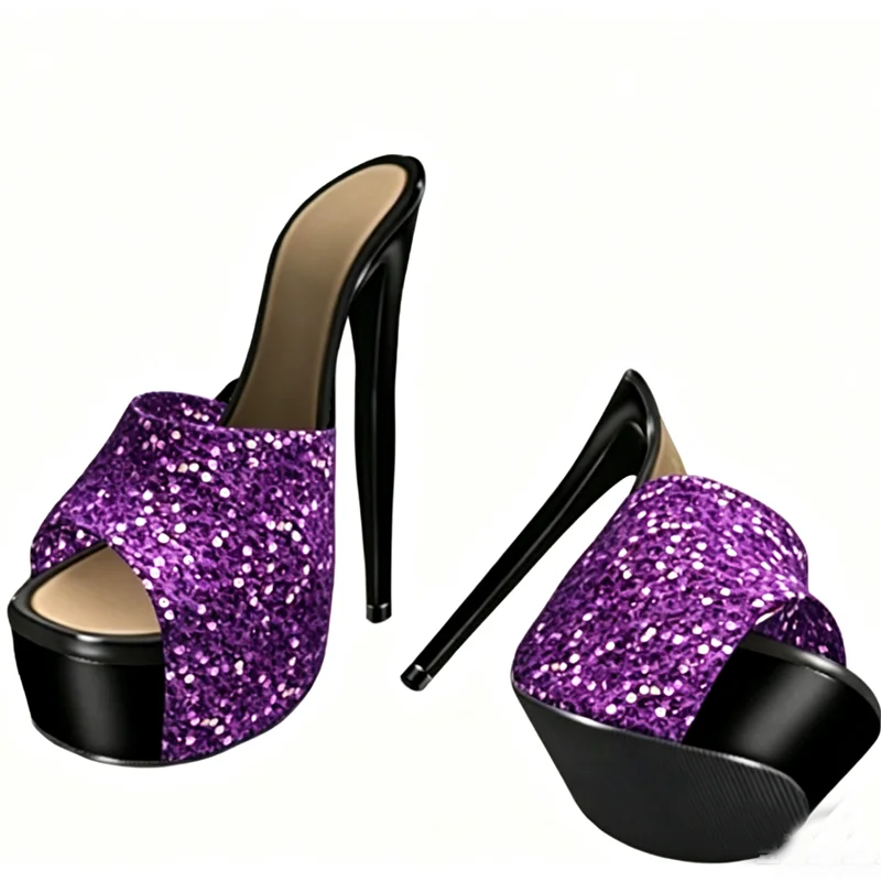 Purple Glitter Slip Platform Sandals Peep Toe Thin High Heel Fashion Sexy Cool Summer Big Size 2025 Woman Shoes Zapatillas Mujer
Purple Glitter Slip Platform Sandals Peep Toe Thin High Heel Fashion Sexy Cool Summer Big Size 2025 Woman Shoes Zapatillas Mujer