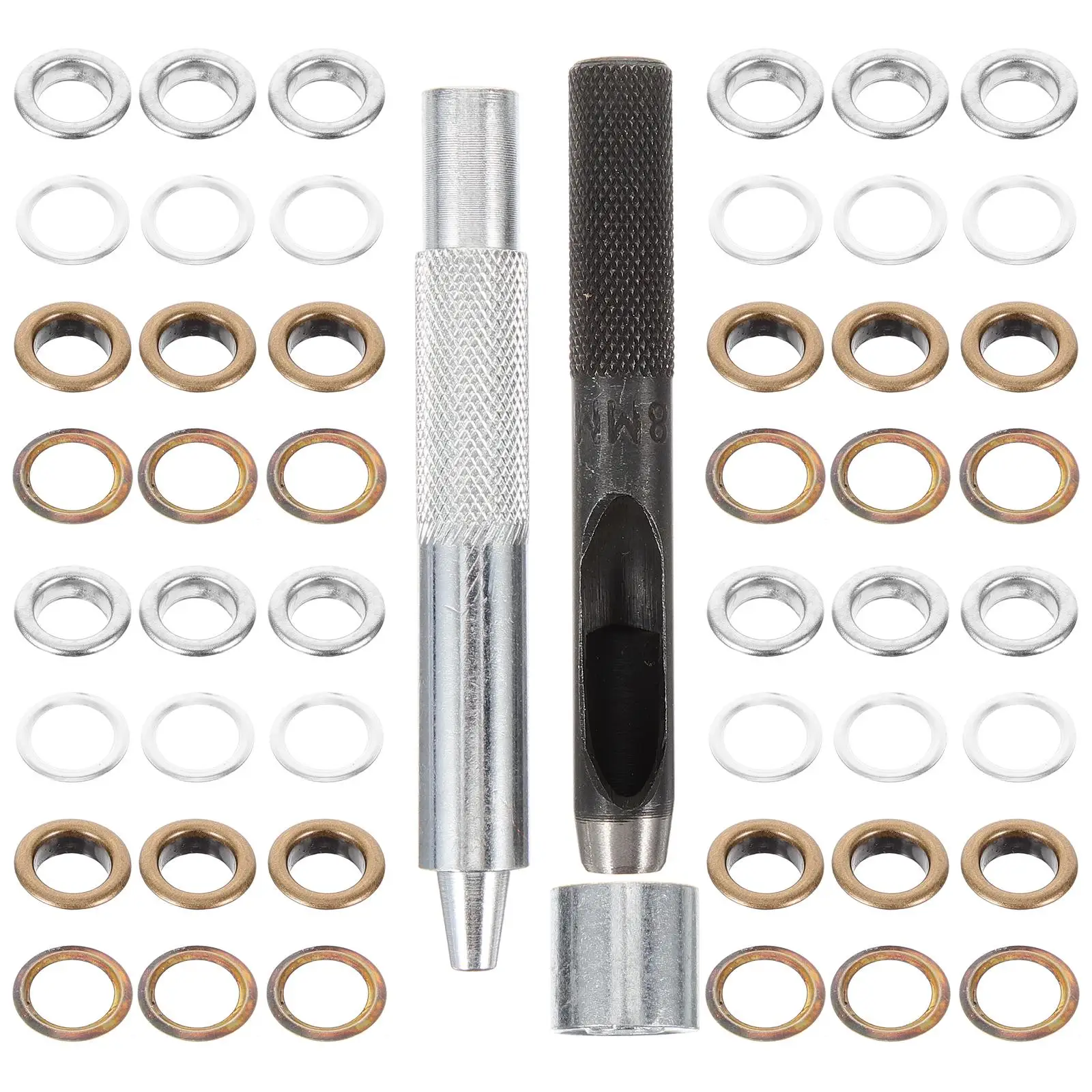 100 Sets Grommets Kit 50 Silver 50 Bronze Pcs Easy Use Tools DIY Crafts Projects Clothing Fasteners Eyelet Button Metal
100 Sets Grommets Kit 50 Silver 50 Bronze Pcs Easy Use Tools DIY Crafts Projects Clothing Fasteners Eyelet Button Metal