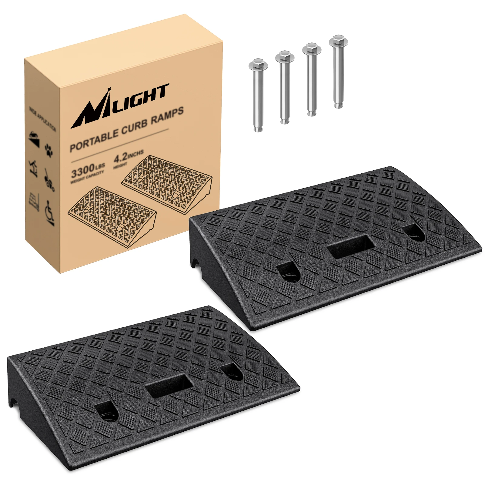Nilight Plastic Curb Ramps, 4.2" Rise Portable Lightweight Heavy Duty Threshold Ramp for Driveway Lawn Mower Scooter Bike Motorcycle Wheelchair, 2 Pack
Nilight Plastic Curb Ramps, 4.2" Rise Portable Lightweight Heavy Duty Threshold Ramp for Driveway Lawn Mower Scooter Bike Motorcycle Wheelchair, 2 Pack