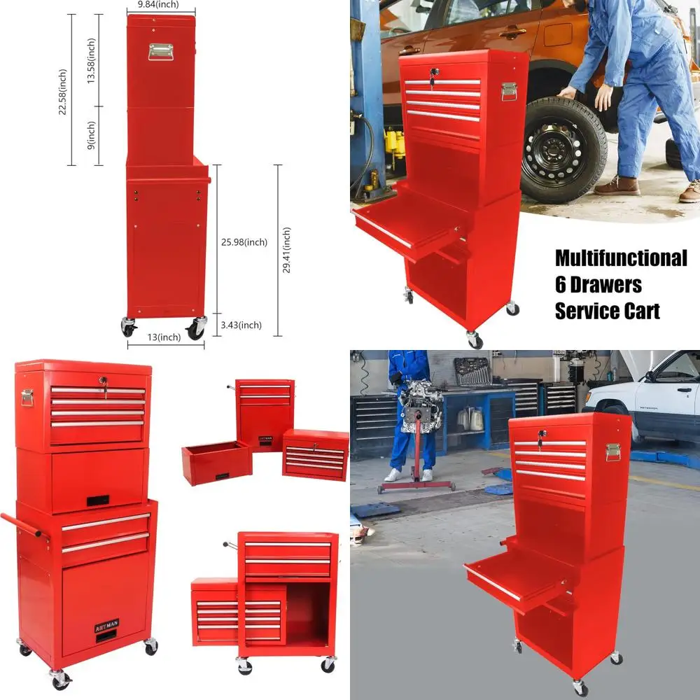 6 Drawer Mobile Tool Cabinet with 4 Swivel Wheels, Detachable Storage, Red for Workshops and Repair Shops
6 Drawer Mobile Tool Cabinet with 4 Swivel Wheels, Detachable Storage, Red for Workshops and Repair Shops
