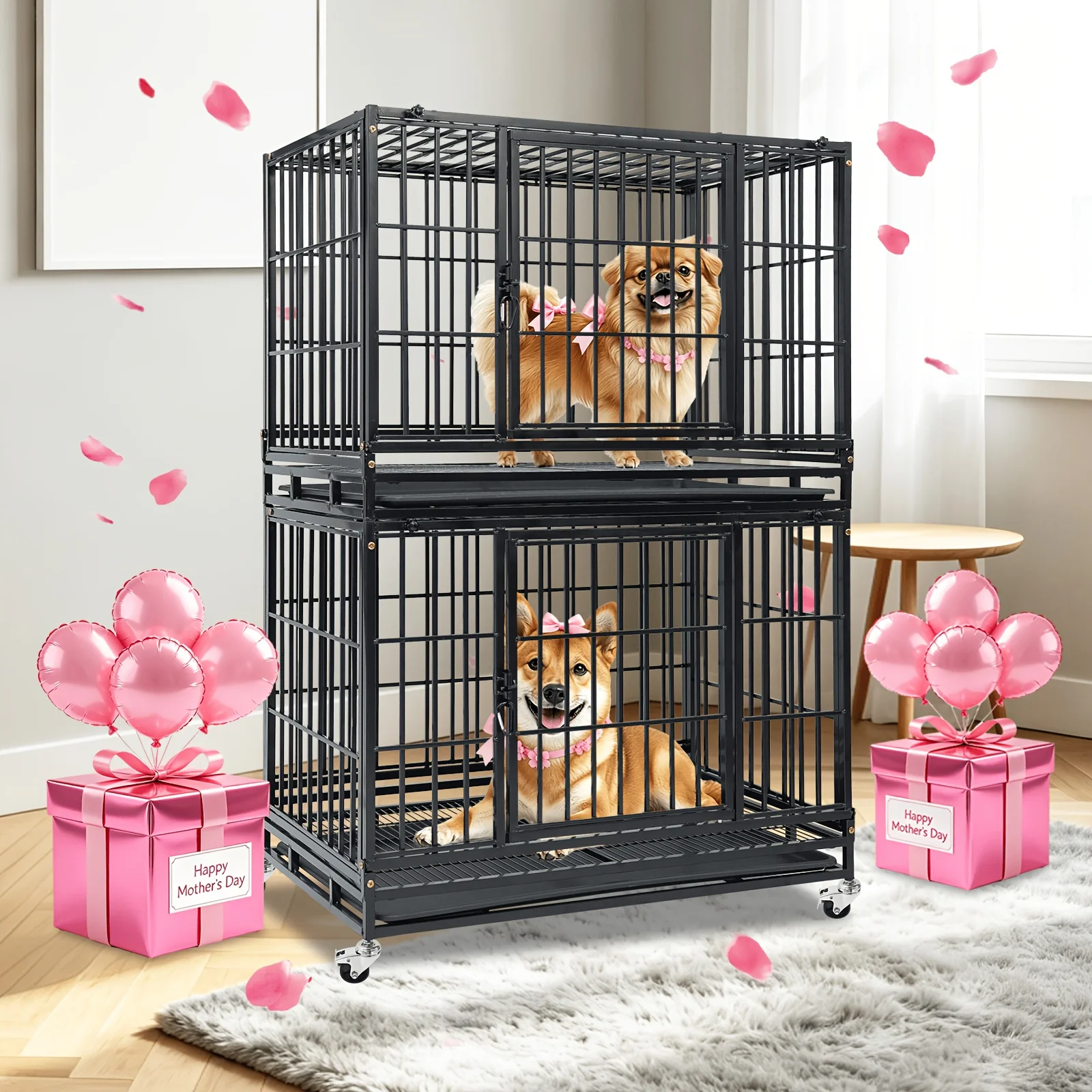 Mother'S Crate Deal-Two Tiers Stackable 36 Inch Dog Crate For Medium/Small Dogs, Heavy Duty Indestructible Dog Cage With Top Access & Lockable Wheels, Escape Proof Dog Kennel Indoor With Auto-Lock, Metal Grids & Leak-Proof Tray
Mother'S Crate Deal-Two Tiers Stackable 36 Inch Dog Crate For Medium/Small Dogs, Heavy Duty Indestructible Dog Cage With Top Access & Lockable Wheels, Escape Proof Dog Kennel Indoor With Auto-Lock, Metal Grids & Leak-Proof Tray