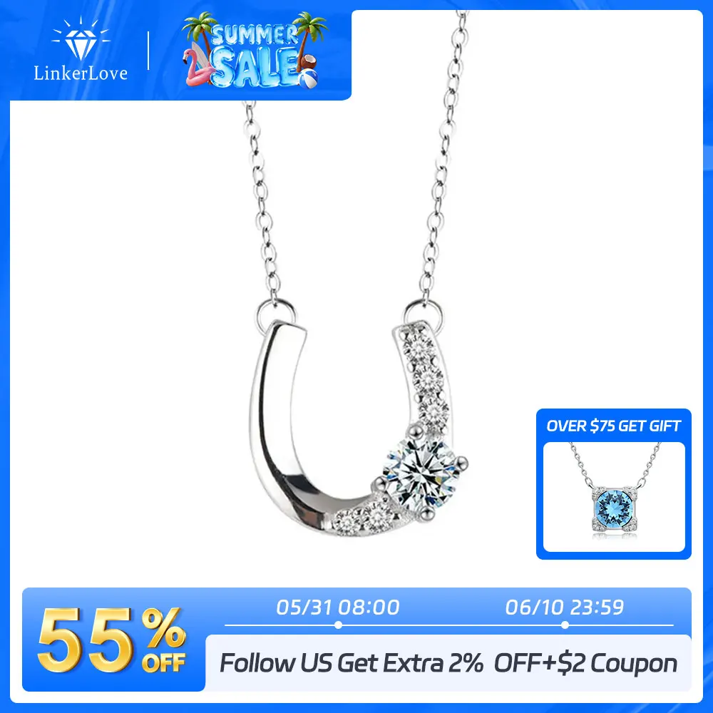 LinkerLove S925 Silver 0.5CT Moissanite Horseshoe Pendant Necklace for Women White Gold Plated Clavicle Chain Fine Jewelry Gift
LinkerLove S925 Silver 0.5CT Moissanite Horseshoe Pendant Necklace for Women White Gold Plated Clavicle Chain Fine Jewelry Gift