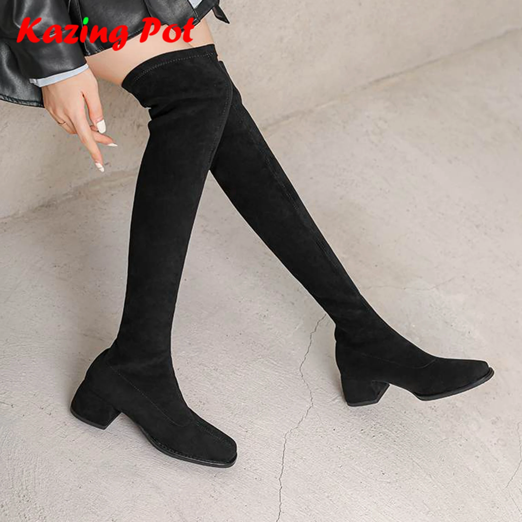 Krazing Pot Flock Med Heels Round Toe Stretch Long Boots Slip On Black Apricot Elegant Modern Ins Elastic Over-the-knee Boots
Krazing Pot Flock Med Heels Round Toe Stretch Long Boots Slip On Black Apricot Elegant Modern Ins Elastic Over-the-knee Boots