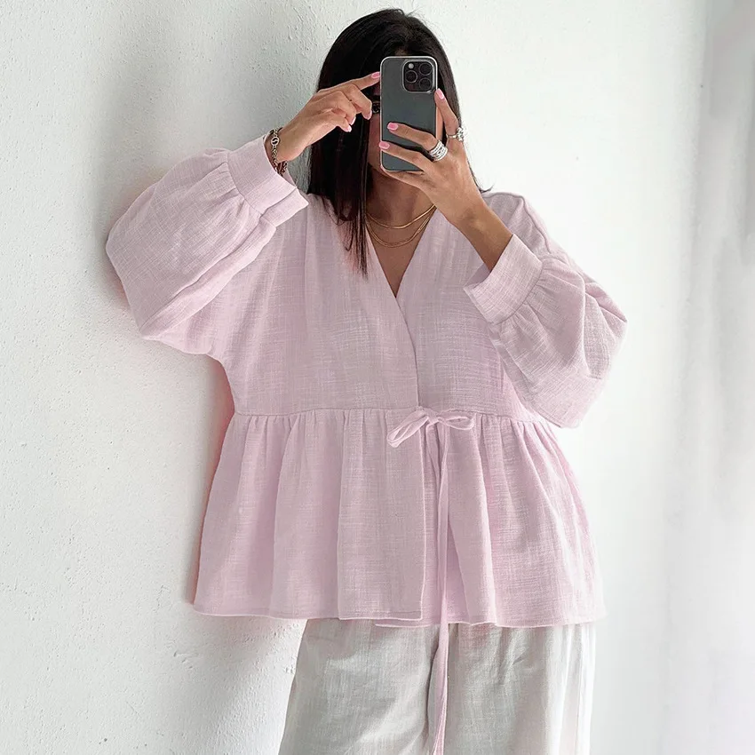 2025 Autumn New Cotton and Linen Lace Up Long Sleeved Shirt with Feminine Fashion
2025 Autumn New Cotton and Linen Lace Up Long Sleeved Shirt with Feminine Fashion