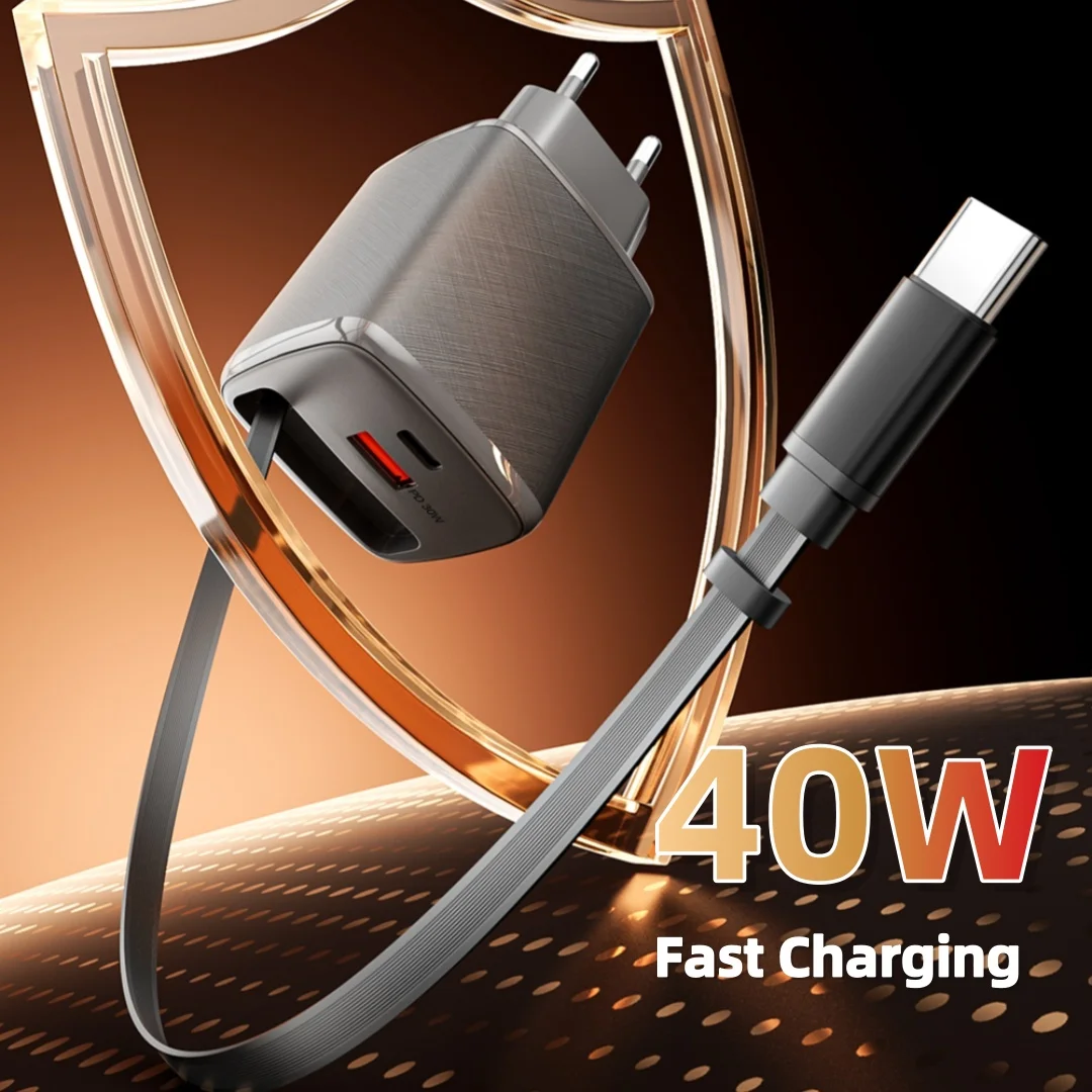 40W USB Fast Charger With Retractable Type C Cable PD Fast Charging Travel Adapter For iPhone 16 17 Samsung Xiaomi Macbook
40W USB Fast Charger With Retractable Type C Cable PD Fast Charging Travel Adapter For iPhone 16 17 Samsung Xiaomi Macbook