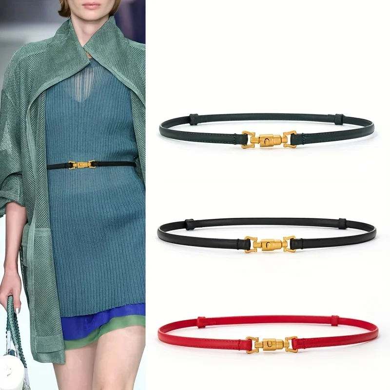 Модный женский узкий кожаный ремень — регулируемый поясной ремень с пряжкой в стиле ретро с золотой пулей, черные тонкие ремни для платья
Модный женский узкий кожаный ремень — регулируемый поясной ремень с пряжкой в стиле ретро с золотой пулей, черные тонкие ремни для платья