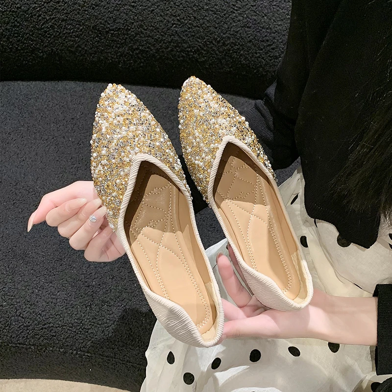 2024 New Style Pointed Toe Shallow Mouth Pearl Sequin Decoration Elegant Loafers Soft Sole Comfortable Light Flat Women's Shoes
2024 New Style Pointed Toe Shallow Mouth Pearl Sequin Decoration Elegant Loafers Soft Sole Comfortable Light Flat Women's Shoes