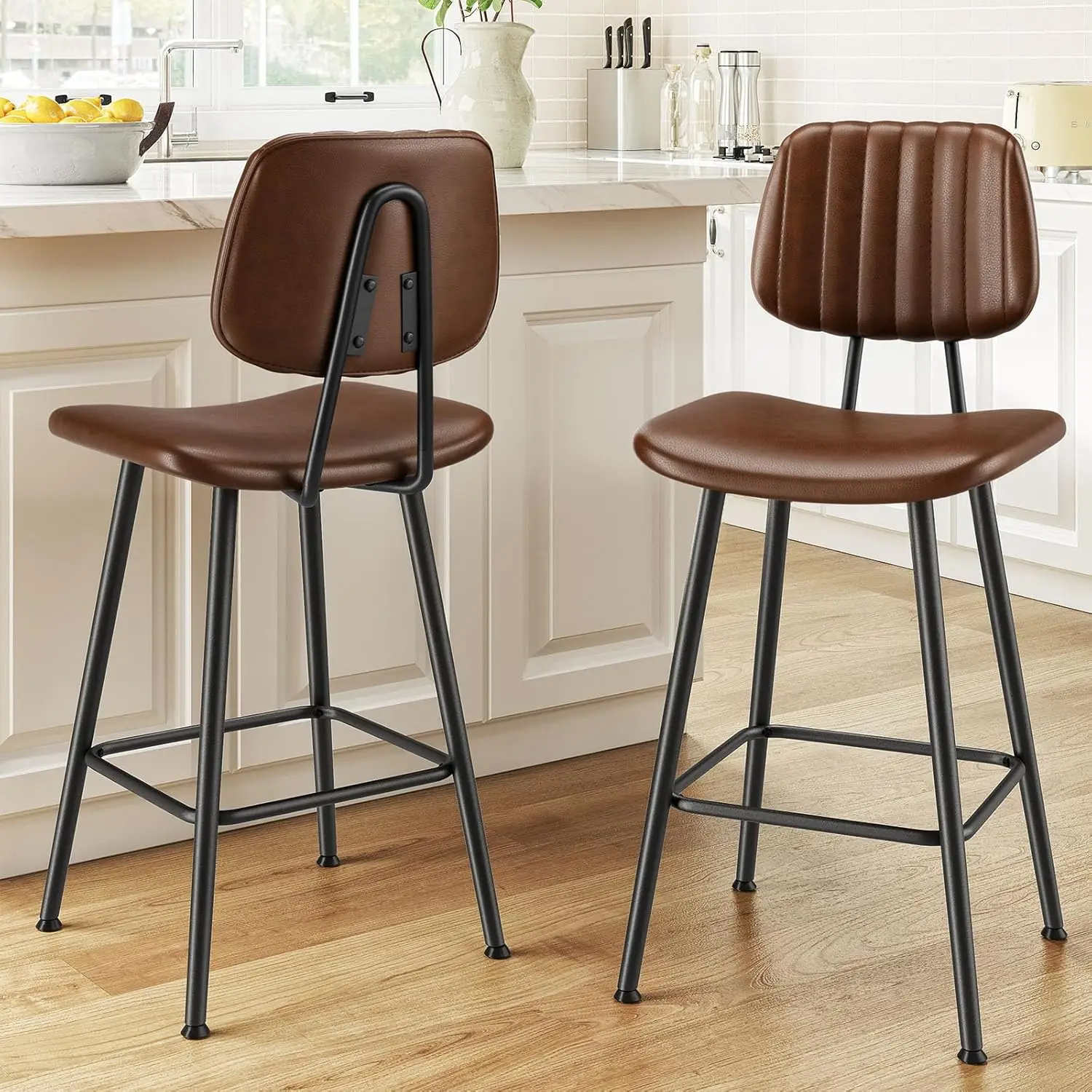 24-Inch Leather Bar Stools Set of 2, Counter Height Barstools with High Backrest,Bar Chairs for Kitchen Island with Heavy Du
24-Inch Leather Bar Stools Set of 2, Counter Height Barstools with High Backrest,Bar Chairs for Kitchen Island with Heavy Du