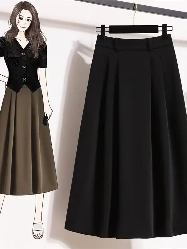 Draped Suit Style Midi Skirt A-Line Silhouette High Waist Korean Style plus Size Women's Clothing Summer Thinming Belly Covering
Draped Suit Style Midi Skirt A-Line Silhouette High Waist Korean Style plus Size Women's Clothing Summer Thinming Belly Covering