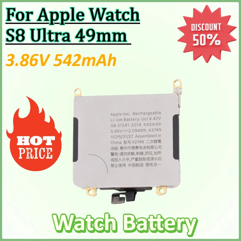 New A2749 3.86V 542mAh Li-ion Watch Battery for Apple Watch S8 Ultra 49mm Digital Batteries
New A2749 3.86V 542mAh Li-ion Watch Battery for Apple Watch S8 Ultra 49mm Digital Batteries