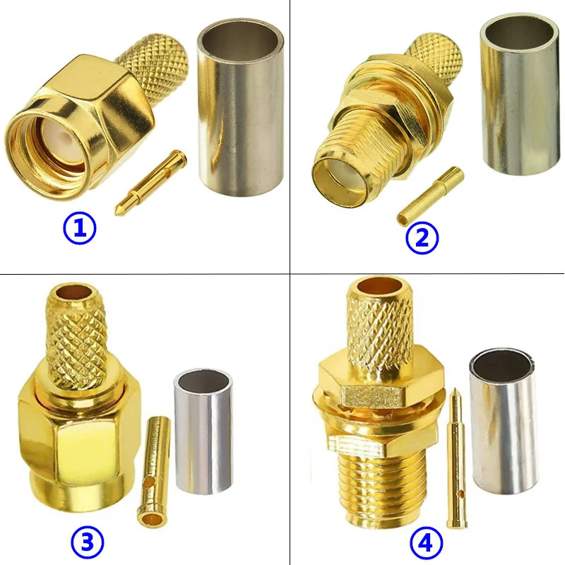 RF coaxial connector SMA male head SMA female head crimping RG58 RG142 LMR195 RF head terminal
RF coaxial connector SMA male head SMA female head crimping RG58 RG142 LMR195 RF head terminal
