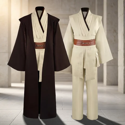 Obi Wan Kenobi Men's Costume Robe Adult Male Jedi Knight Tunic Costume Hooded Uniform Full Set Halloween Cosplay Cloak