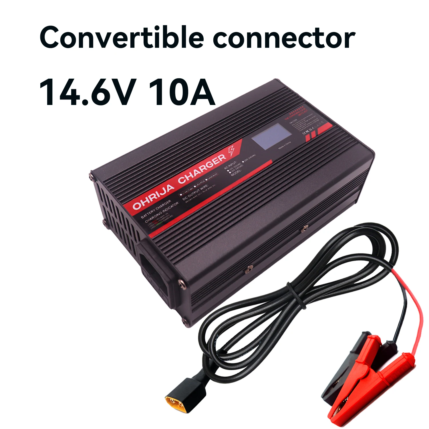 Convertible Connector 14.6V 10A LiFePO4 Battery Charger with Display Screen and : Smart Charging for High-Capacity Batteries
Convertible Connector 14.6V 10A LiFePO4 Battery Charger with Display Screen and : Smart Charging for High-Capacity Batteries
