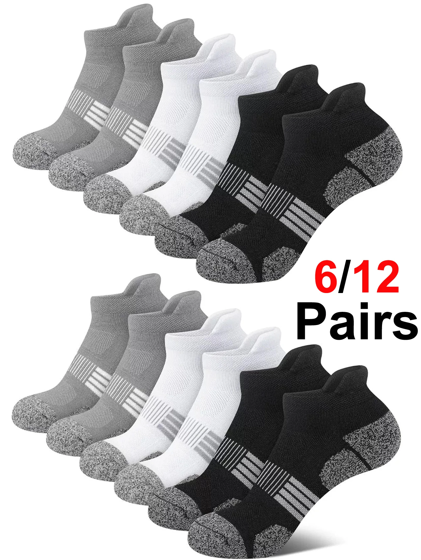 Mens Athletic Low Cut Socks 6/12 Pairs Breathable Cushioned Heel Tab Sweat Absorbent for Basketball Running Gym
Mens Athletic Low Cut Socks 6/12 Pairs Breathable Cushioned Heel Tab Sweat Absorbent for Basketball Running Gym