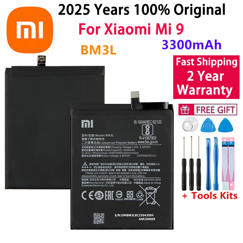 Fast Shipping 2025 Year 100% Original Replacement Battery 3300mAh For Xiaomi 9 MI9 M9 MI 9 BM3L Genuine Phone Battery batteries
Fast Shipping 2025 Year 100% Original Replacement Battery 3300mAh For Xiaomi 9 MI9 M9 MI 9 BM3L Genuine Phone Battery batteries