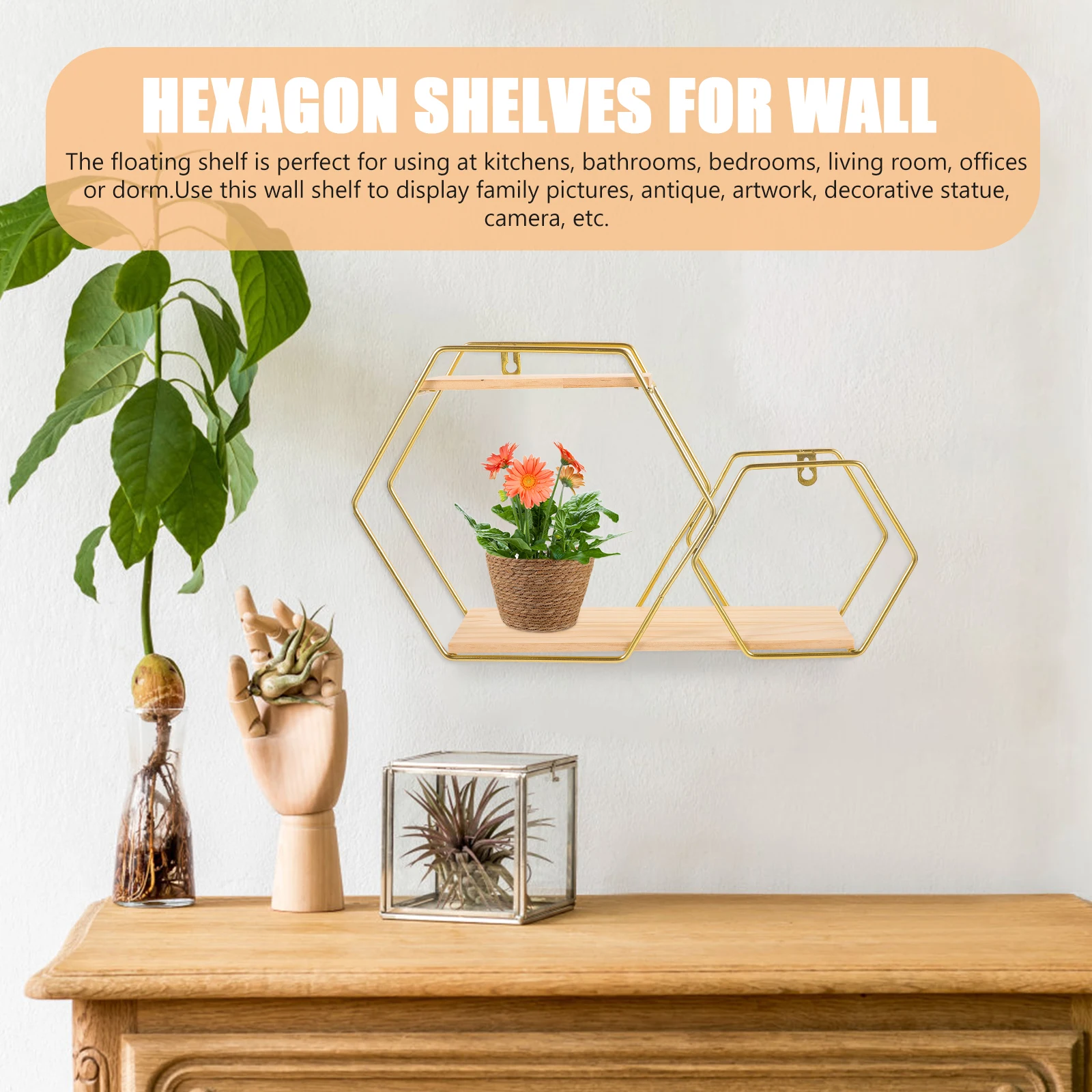 Hexagonal Wall Shelves Metal Floating Plant Rack Small Size Golden Decorative Storage for Kitchen Bathroom Bedroom Office Dorm
Hexagonal Wall Shelves Metal Floating Plant Rack Small Size Golden Decorative Storage for Kitchen Bathroom Bedroom Office Dorm