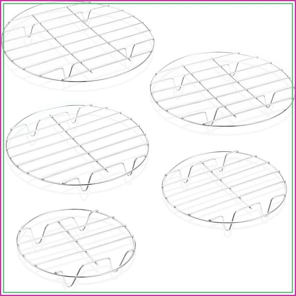 5-Piece Stainless Steel Round Cooling Racks Set for Baking, Cooking, Steaming - Air Fryer & Steaming Rack (12/10/9/7/6 Inch)