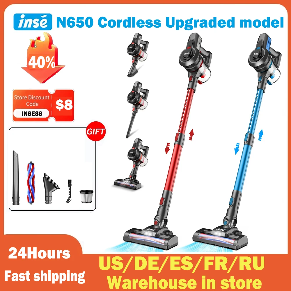 INSE N660/N650 Cordless Vacuum Cleaners 6-in-1 Powerful Stick Vacuum with 165W Motor Lightweight Handheld Vacuum For Home Carpet
INSE N660/N650 Cordless Vacuum Cleaners 6-in-1 Powerful Stick Vacuum with 165W Motor Lightweight Handheld Vacuum For Home Carpet