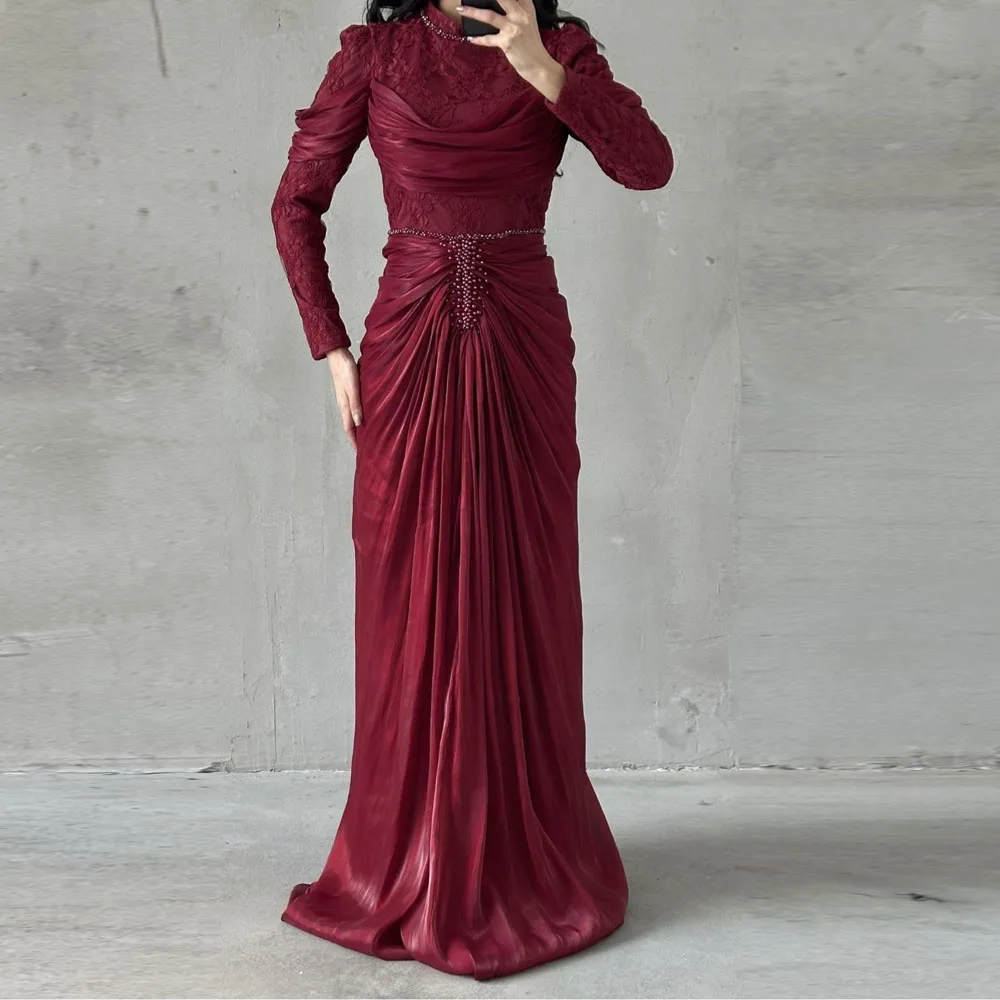 Customized Beaded Waist Ruched Evening Dress Draped Muslim Evening Gown Crepet Mermaid Hijab Wedding Guest Formal Attire
Customized Beaded Waist Ruched Evening Dress Draped Muslim Evening Gown Crepet Mermaid Hijab Wedding Guest Formal Attire