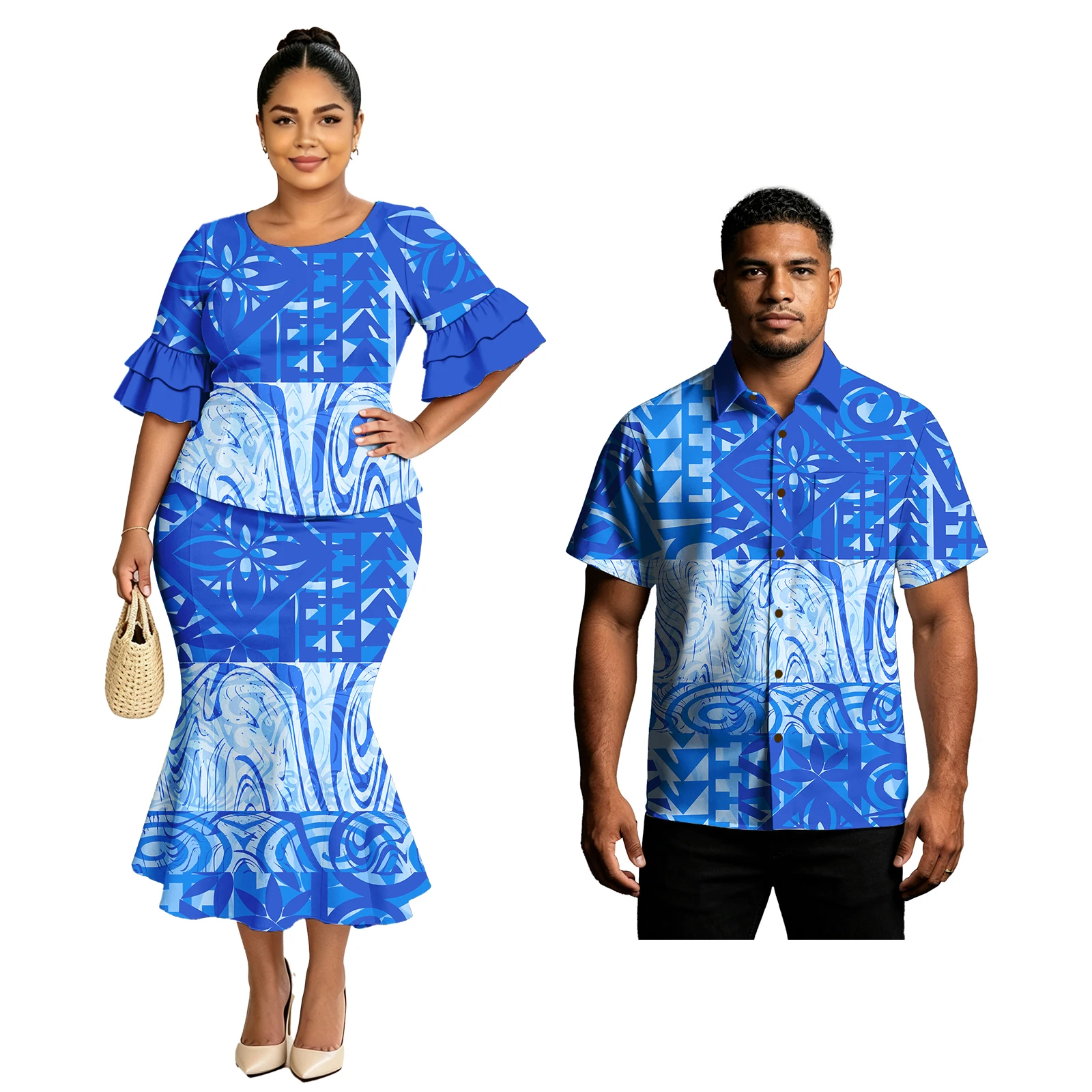 Custom Clothes Men Aloha Shirts Holiday Party Design Women's Formal Fishtail Skirts Samoan Puletasi Tribal Print Sets of Couples
Custom Clothes Men Aloha Shirts Holiday Party Design Women's Formal Fishtail Skirts Samoan Puletasi Tribal Print Sets of Couples