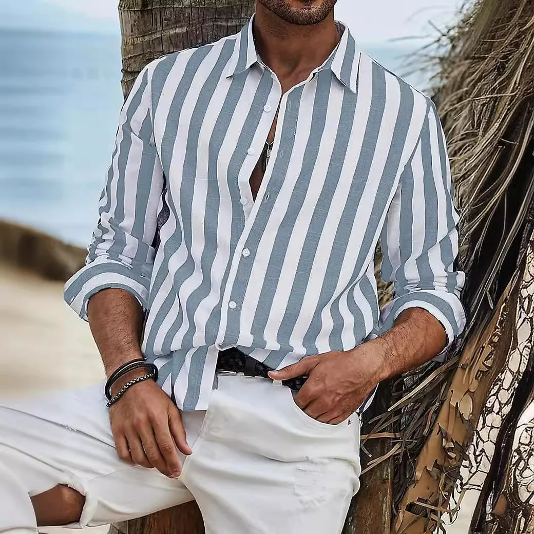 Men's Spring and Autumn Daily Casual Cotton and Linen Striped Long-sleeved Shirt
Men's Spring and Autumn Daily Casual Cotton and Linen Striped Long-sleeved Shirt