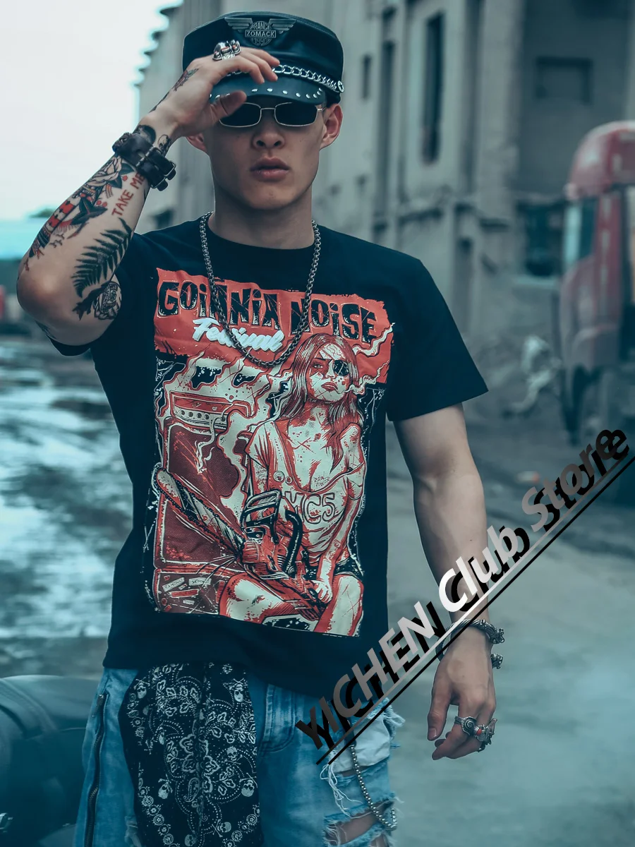 American Motorcycle Riding Clothes Punk Personality Muscle Fitness Girls Dark Rock Ami Kaji Short-Sleeved T-Shirt Men And Women
American Motorcycle Riding Clothes Punk Personality Muscle Fitness Girls Dark Rock Ami Kaji Short-Sleeved T-Shirt Men And Women