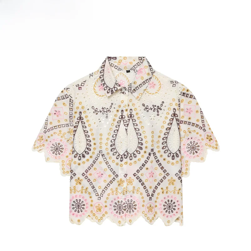 Fashionable Embroidered Hollow out Short Sleeve Shirt Spring New Arrival Women's Shirt Polyester Fabric Non-deformable
Fashionable Embroidered Hollow out Short Sleeve Shirt Spring New Arrival Women's Shirt Polyester Fabric Non-deformable