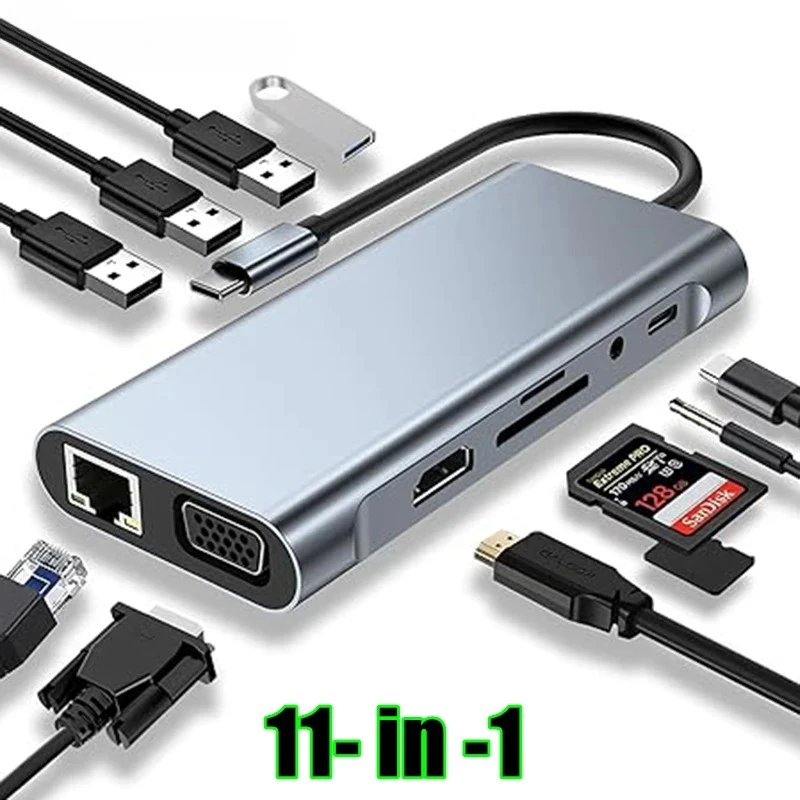 11 in 1 USB C HUB, USB C Adapter Dongle with 4K HDMI/VGA/Type C PD/RJ45/ SD/TF Card Reader For MacBook Pro/Air M1 iPad
11 in 1 USB C HUB, USB C Adapter Dongle with 4K HDMI/VGA/Type C PD/RJ45/ SD/TF Card Reader For MacBook Pro/Air M1 iPad