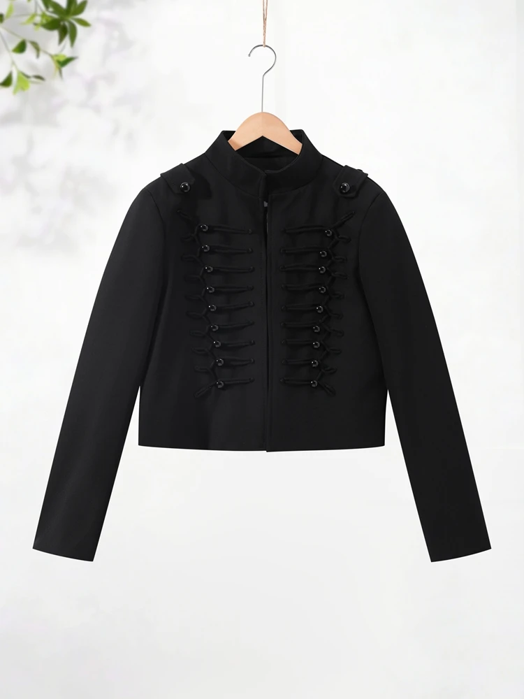 Vintage Women's Napoleon Cropped Jacket Stand Long Sleeve Braided Button Slim Black Coat Chic 2026 Spring Fall Lady Streetwear
Vintage Women's Napoleon Cropped Jacket Stand Long Sleeve Braided Button Slim Black Coat Chic 2026 Spring Fall Lady Streetwear
