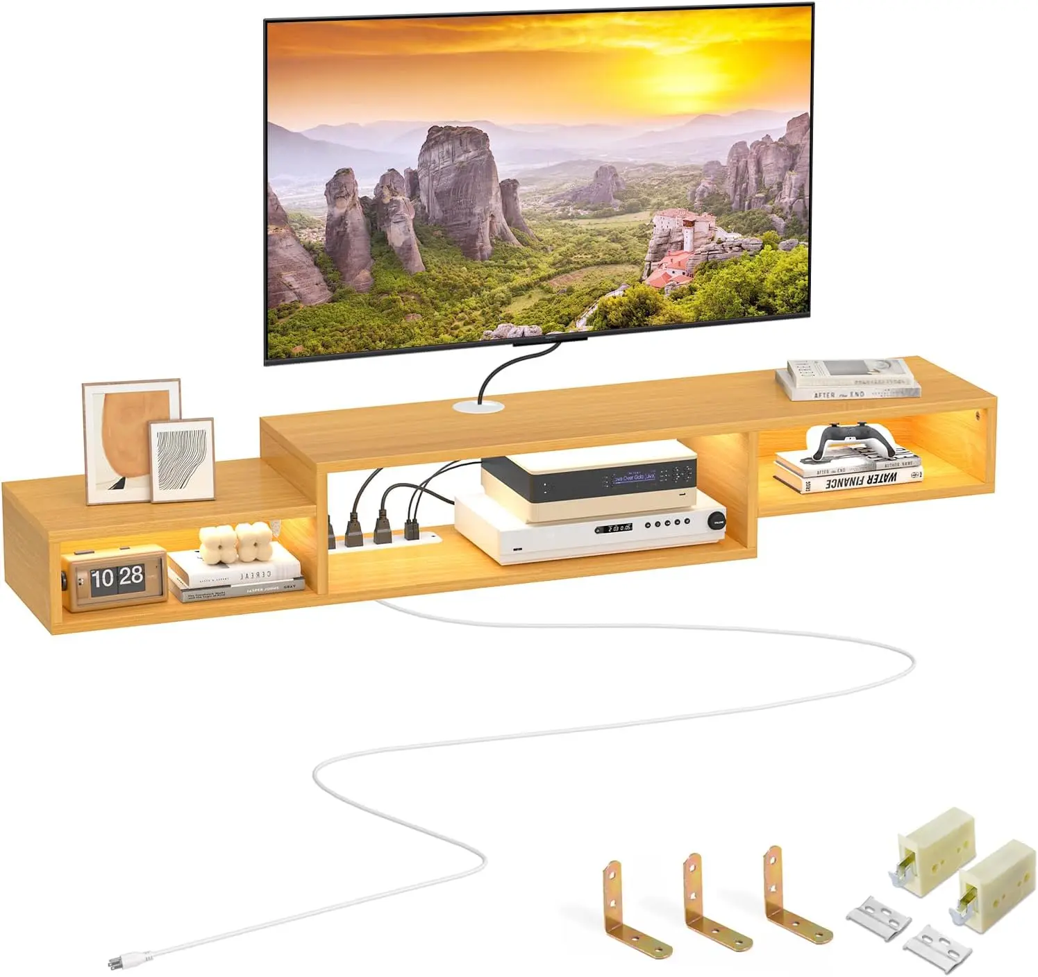 59'' Floating Tv Stand With Led Light Power Outlet, Floating Shelf For Under Tv Wall Mount With Storage Shelf, Media Console
59'' Floating Tv Stand With Led Light Power Outlet, Floating Shelf For Under Tv Wall Mount With Storage Shelf, Media Console
