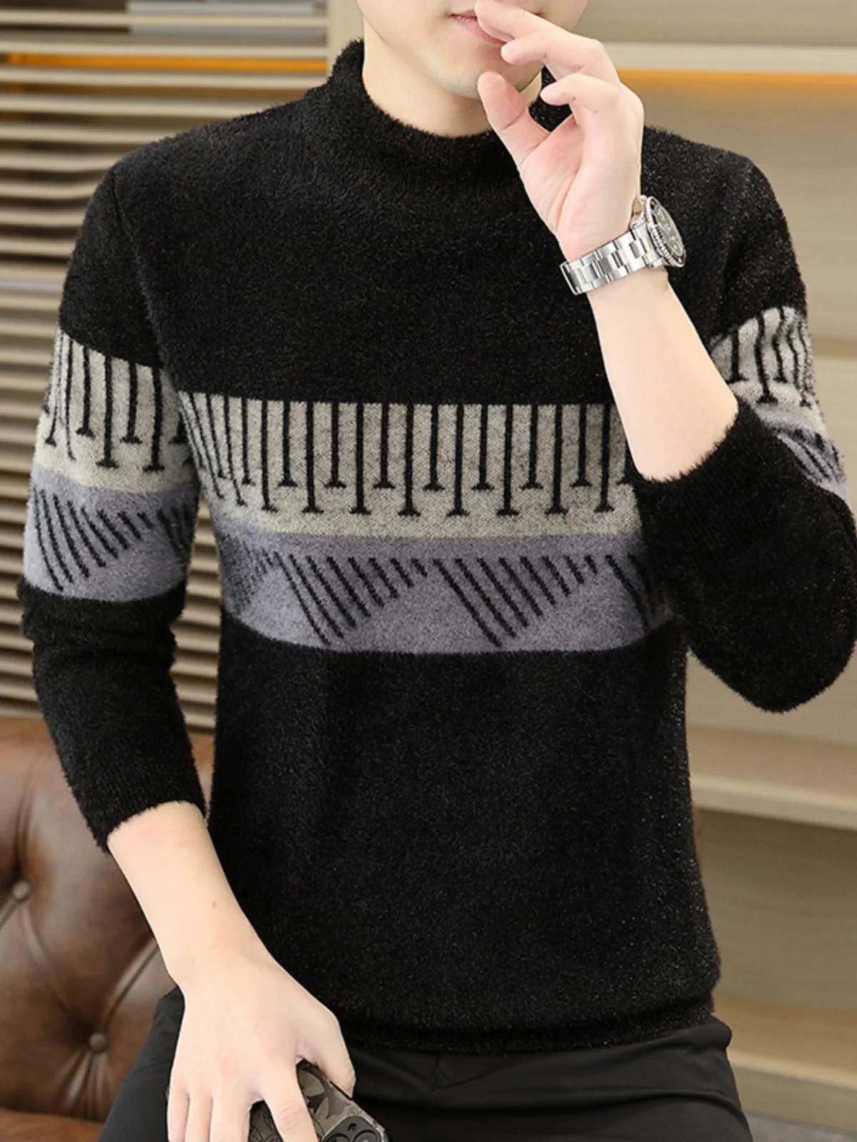 Мужской вязаный свитер с высоким воротником из норкового вельвета, осенне-зимний, модный, теплый, базовый, для ношения под одеждой
Мужской вязаный свитер с высоким воротником из норкового вельвета, осенне-зимний, модный, теплый, базовый, для ношения под одеждой