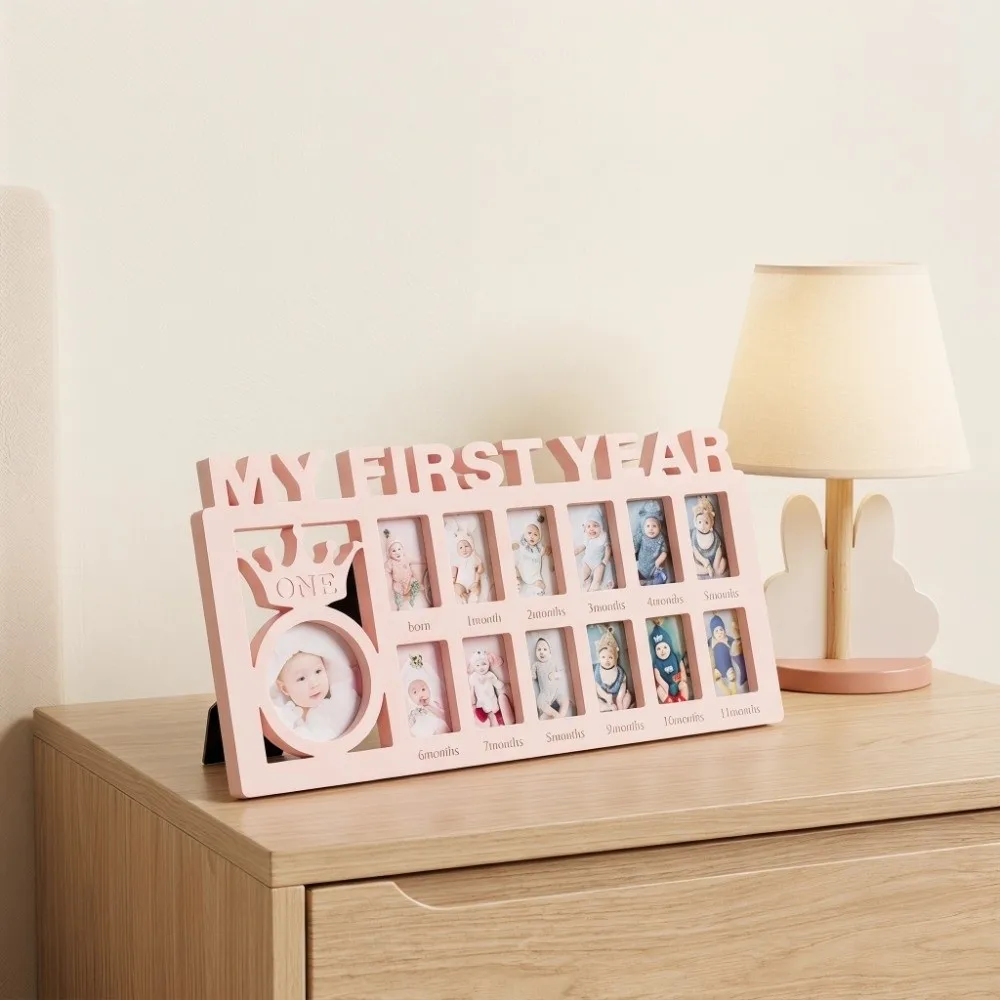 Plastic Growth Frame 15.55*7.6 in 13 Photo Inserts Newborn Memory Frame 12 Small Frames Cartoon Crown Style Milestone Frame
Plastic Growth Frame 15.55*7.6 in 13 Photo Inserts Newborn Memory Frame 12 Small Frames Cartoon Crown Style Milestone Frame