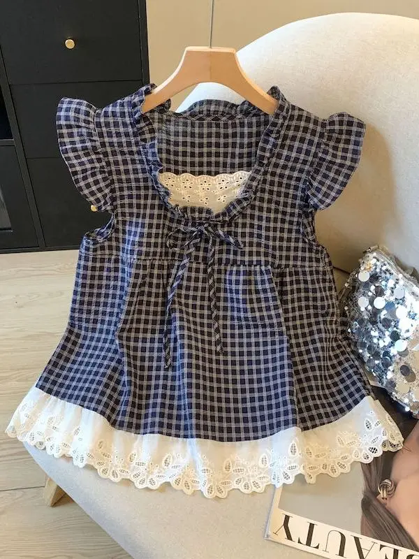 Korean Style Vintage Plaid Shirtless Doll Top Sleeveless Women's Summer Clothing Age Reduction Original Design Cotton Blouse
Korean Style Vintage Plaid Shirtless Doll Top Sleeveless Women's Summer Clothing Age Reduction Original Design Cotton Blouse