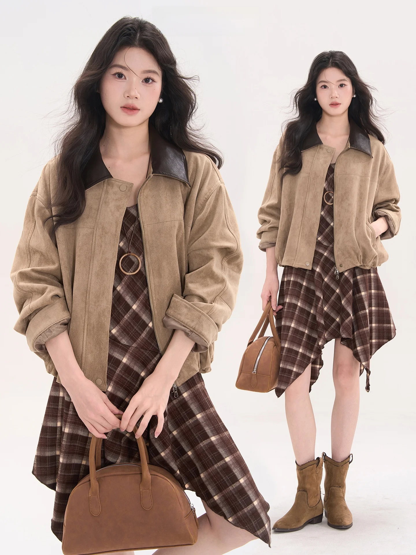 Heme Suede Jaet Women's Vintage Patchwork Leather Collar Jaet Autumn Outerwear Fluffy Polyester Loose Fit Long Sve
Heme Suede Jaet Women's Vintage Patchwork Leather Collar Jaet Autumn Outerwear Fluffy Polyester Loose Fit Long Sve