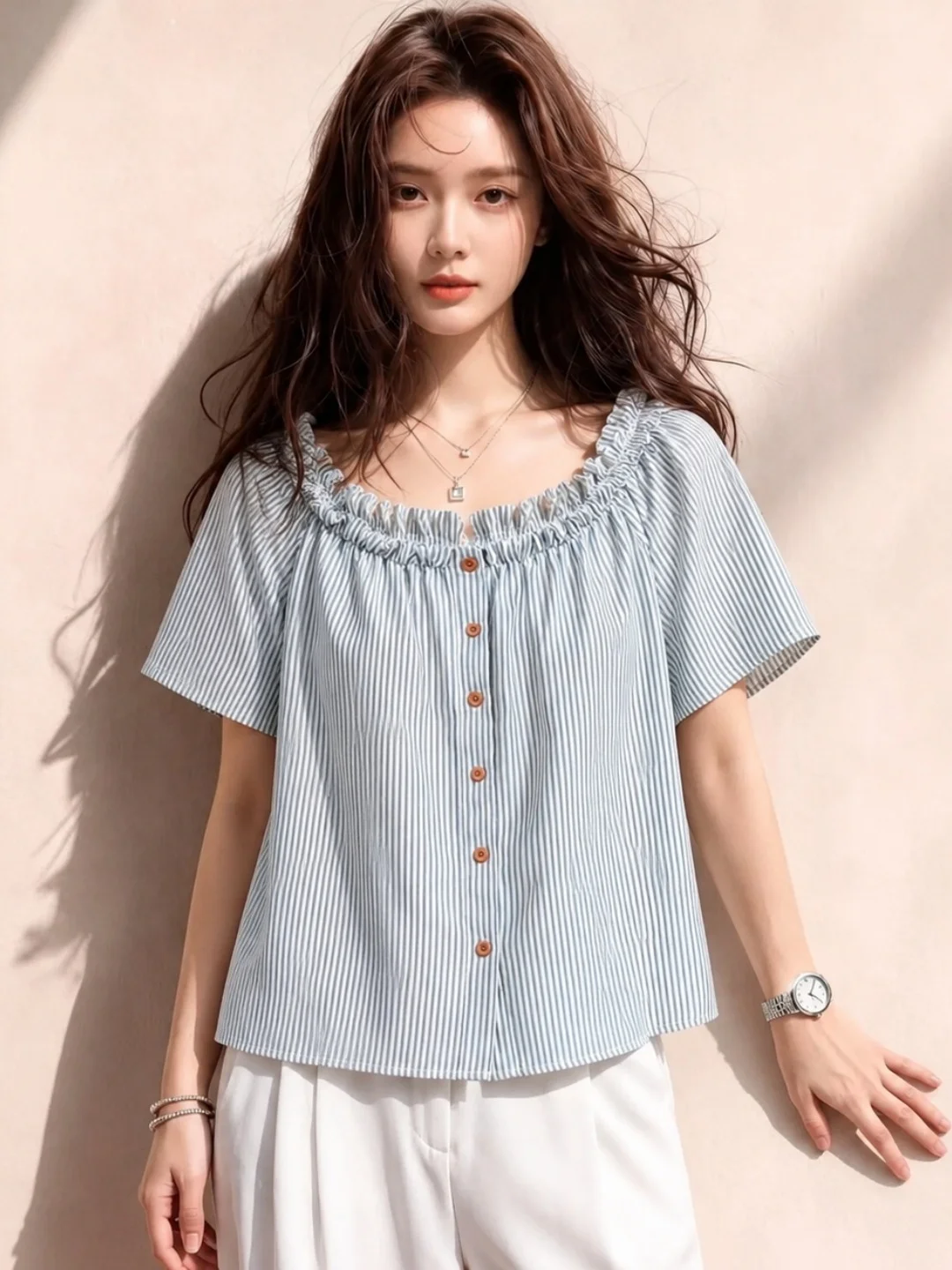 Korean Style Comfortable Striped Short Sleeve Shirt Wood Grain Design Summer Slimming Versatile Casual Fashion Top
Korean Style Comfortable Striped Short Sleeve Shirt Wood Grain Design Summer Slimming Versatile Casual Fashion Top