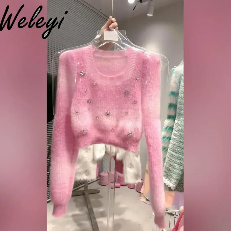 French Hot Diamond Pink Sweater High-end Women's Autumn and Winter New Elegant Long Sleeve Round Neck Slim-fit Short Knitted Top
French Hot Diamond Pink Sweater High-end Women's Autumn and Winter New Elegant Long Sleeve Round Neck Slim-fit Short Knitted Top