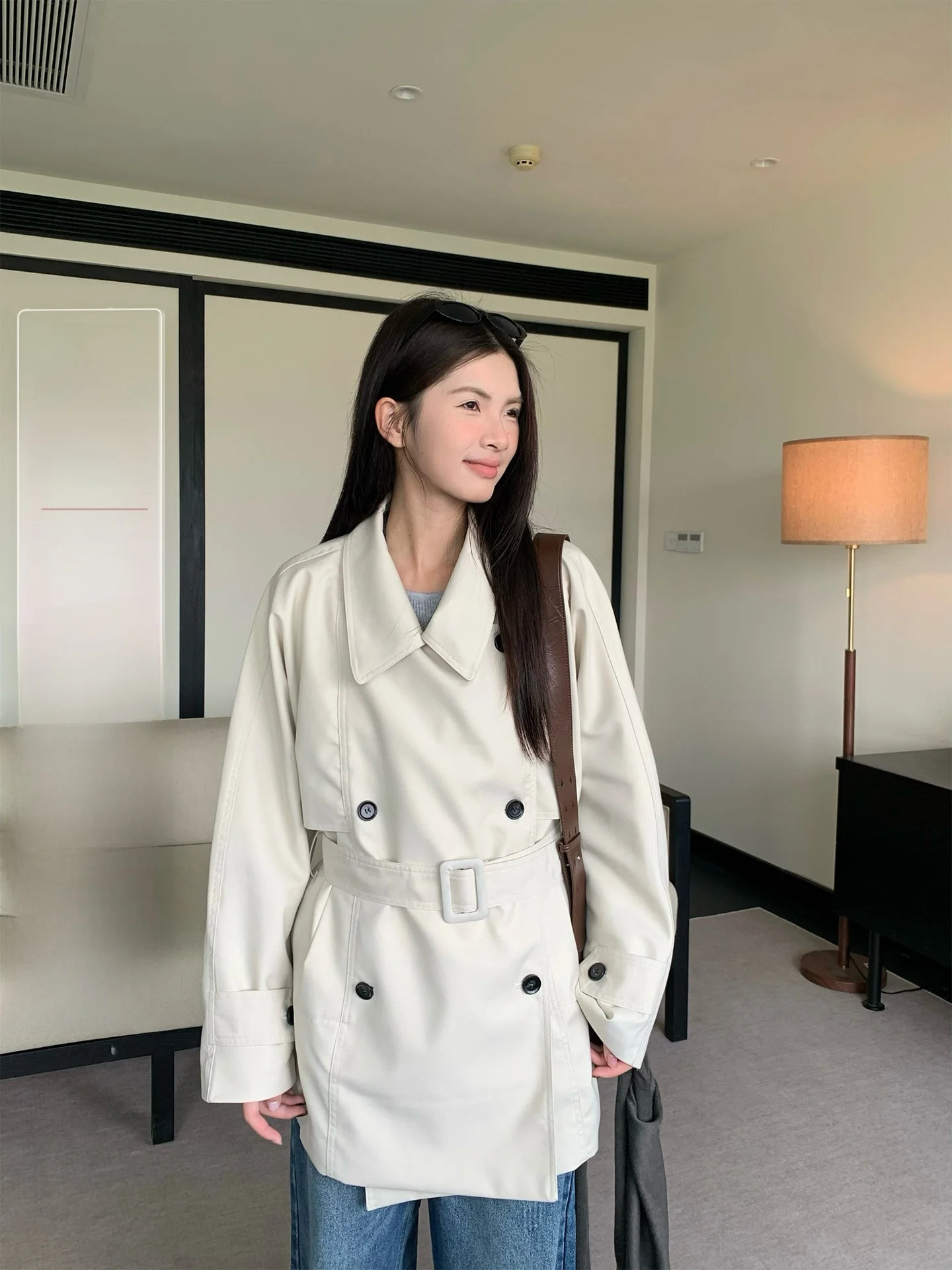 Spring Korean Sle Women's Long Thin Jaet Square Collar Double Row Buttons Light Beige Windbreaker Retro Sle Cotton Blend
Spring Korean Sle Women's Long Thin Jaet Square Collar Double Row Buttons Light Beige Windbreaker Retro Sle Cotton Blend