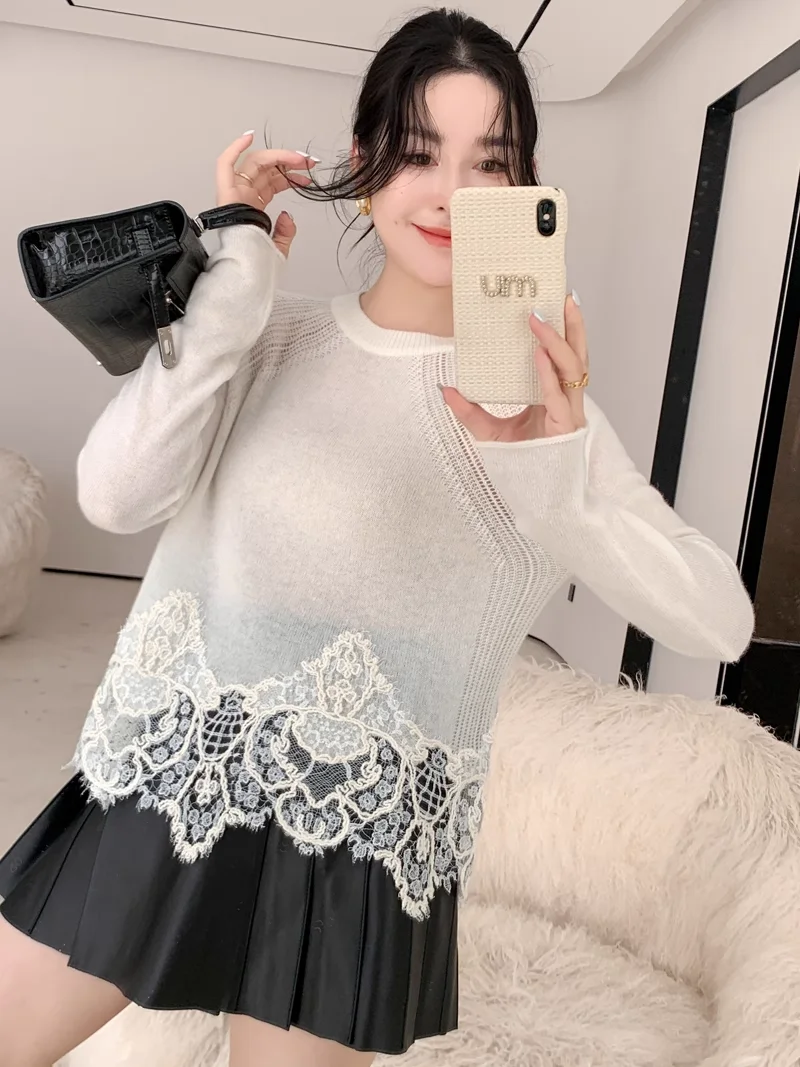 Sexy Ladies Transparent Thin Top Fashion Women's Beige Cashmere Sweater Autumn Grey Pullover Lace
Sexy Ladies Transparent Thin Top Fashion Women's Beige Cashmere Sweater Autumn Grey Pullover Lace