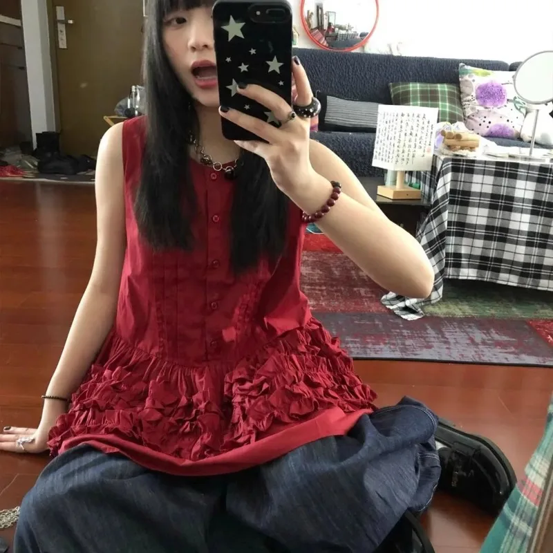 French Red Camisole Women's Summer Heavy Industry Lace Sleeveless T-shirt Dopamine Loose Top
French Red Camisole Women's Summer Heavy Industry Lace Sleeveless T-shirt Dopamine Loose Top