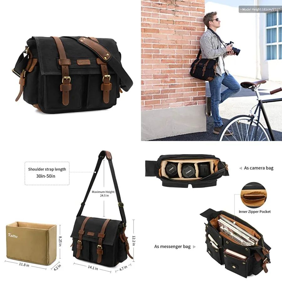 Kattee Leather Canvas Camera Bag Vintage DSLR SLR Messenger Shoulder Bag
Kattee Leather Canvas Camera Bag Vintage DSLR SLR Messenger Shoulder Bag
