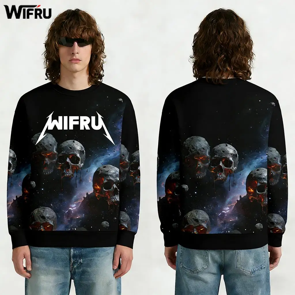 Men's Dark Cosmic Skull Print Sweatshirt Heavy Metal Rock Style Casual O-Neck Pullover WIFRU Unique Personality Y2k Streetwear
Men's Dark Cosmic Skull Print Sweatshirt Heavy Metal Rock Style Casual O-Neck Pullover WIFRU Unique Personality Y2k Streetwear