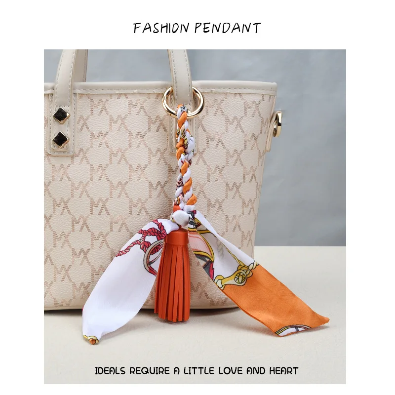 High - end fashion silk ribbon bow, leather tassel pendant, silk scarf fringe hanging ornament, bag, car keychain
High - end fashion silk ribbon bow, leather tassel pendant, silk scarf fringe hanging ornament, bag, car keychain