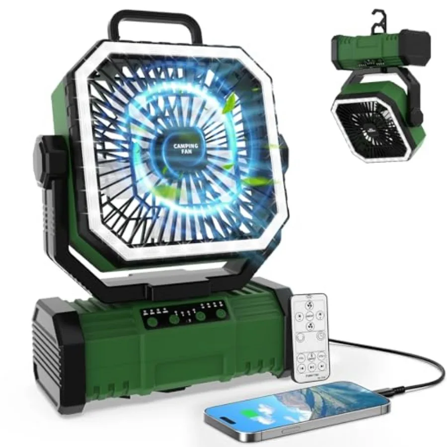 Camping Fan with LED Light, 20000mAh Battery Operated Oscillating Tent Fan, Portable Fans Rechargeable W/4-Speeds and Remote Co
Camping Fan with LED Light, 20000mAh Battery Operated Oscillating Tent Fan, Portable Fans Rechargeable W/4-Speeds and Remote Co